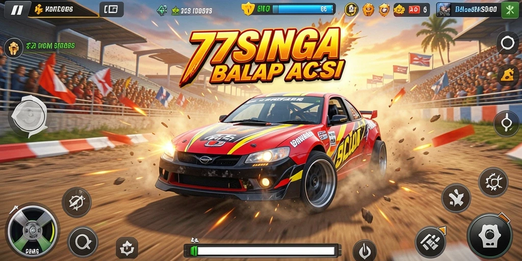 Tampilan utama gameplay 77SINGA dengan balapan yang seru.