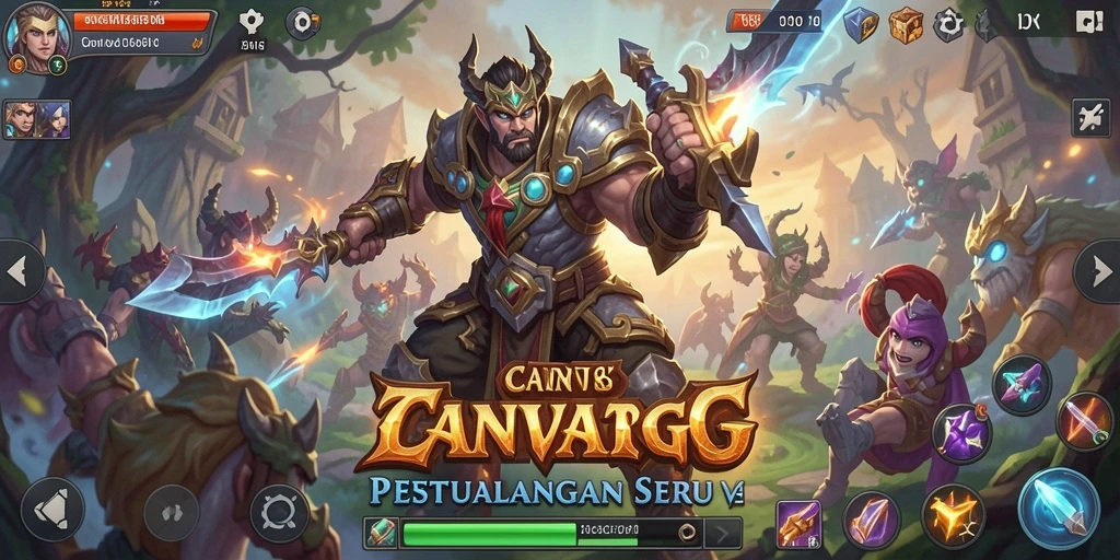Screenshot gameplay CANVA168 yang menunjukkan pertempuran epik dalam ARPG.