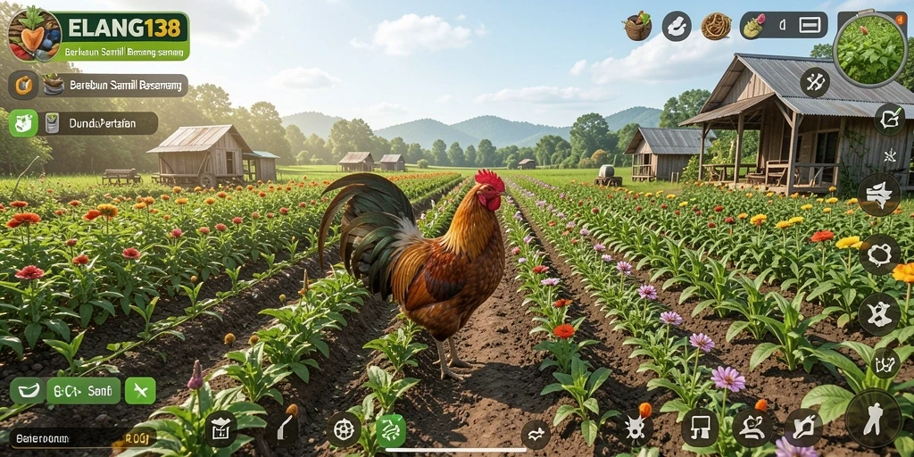 Tangkapan layar permainan ELANG138 yang menampilkan aktivitas berkebun yang interaktif.