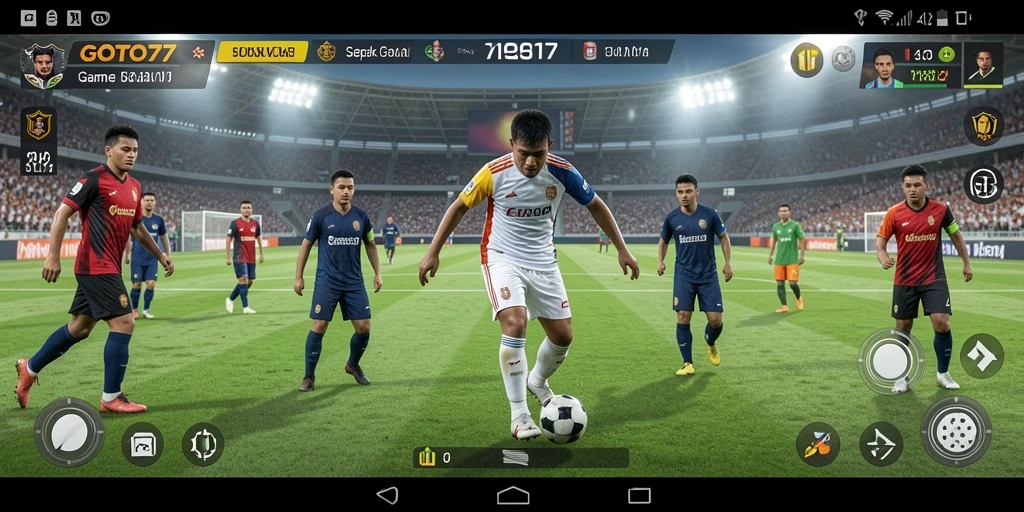 Screenshot GOTO77 menampilkan aksi seru di lapangan sepak bola.