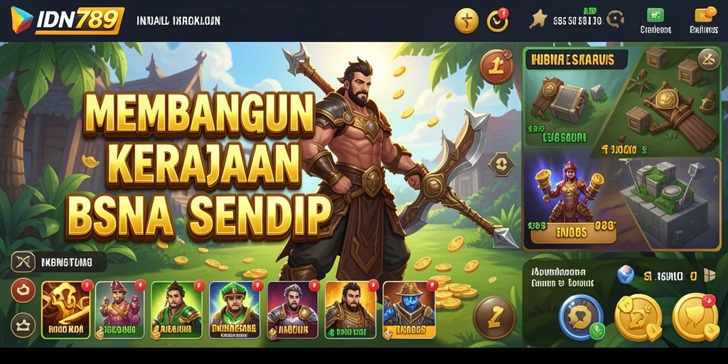 Tampilan gameplay mendalam dari IDN789 yang menggambarkan pembangunan bisnis.