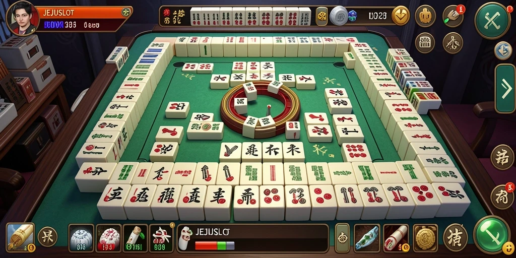 Tampilan gameplay menarik dari JEJUSLOT dengan berbagai ubin Mahjong.