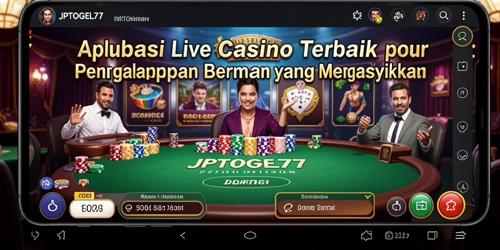 Screenshot menunjukkan dealer live dan gameplay yang mendebarkan di JPTOGEL77.