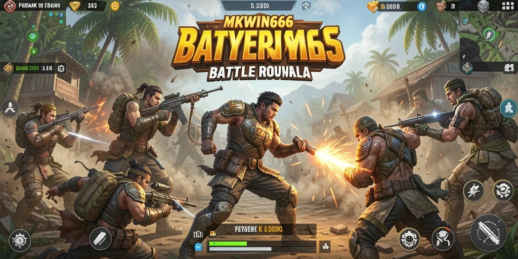 Screenshot gameplay MKWIN666 yang menampilkan pertarungan intens Battle Royale.