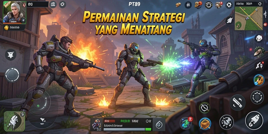 Screenshot gameplay PT89 yang menunjukkan pertempuran strategi.