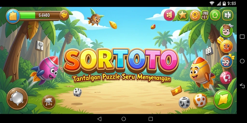 Tampilan gameplay SORTOTO yang penuh warna dan menantang.